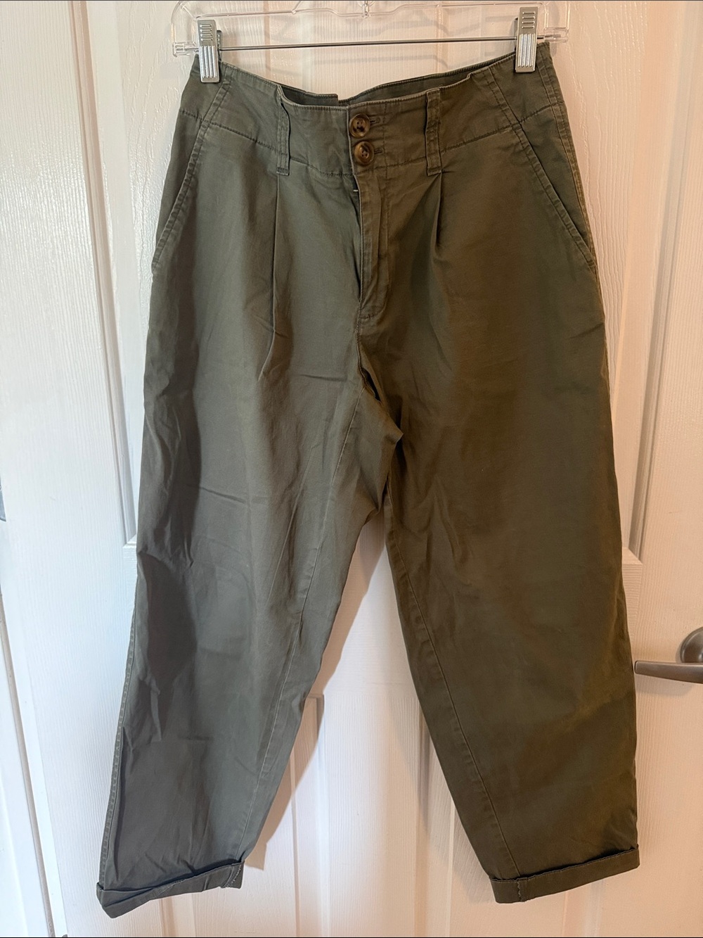 Olive Green Women’s Pleated Casual Chino Pants